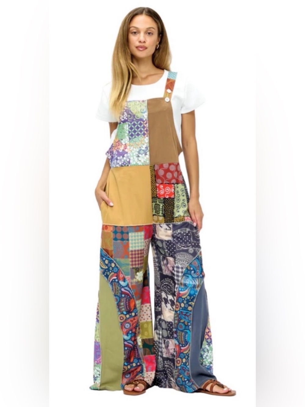 NWT Yak & Yeti Colorful Patchwork Wide-Leg Jumpsuit size S/M